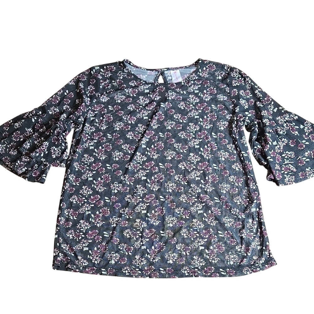 No Boundaries Sheer Floral Bell Sleeve Top,‎ Boho Prairie Peasant Feminine XS 1